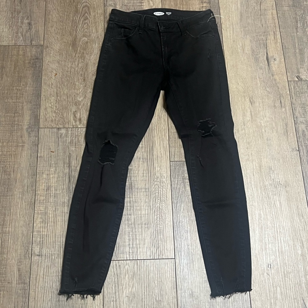 Old Navy Jeans Women’s 2 Black Rockstar Super Skinny Ankle Distressed Stretch